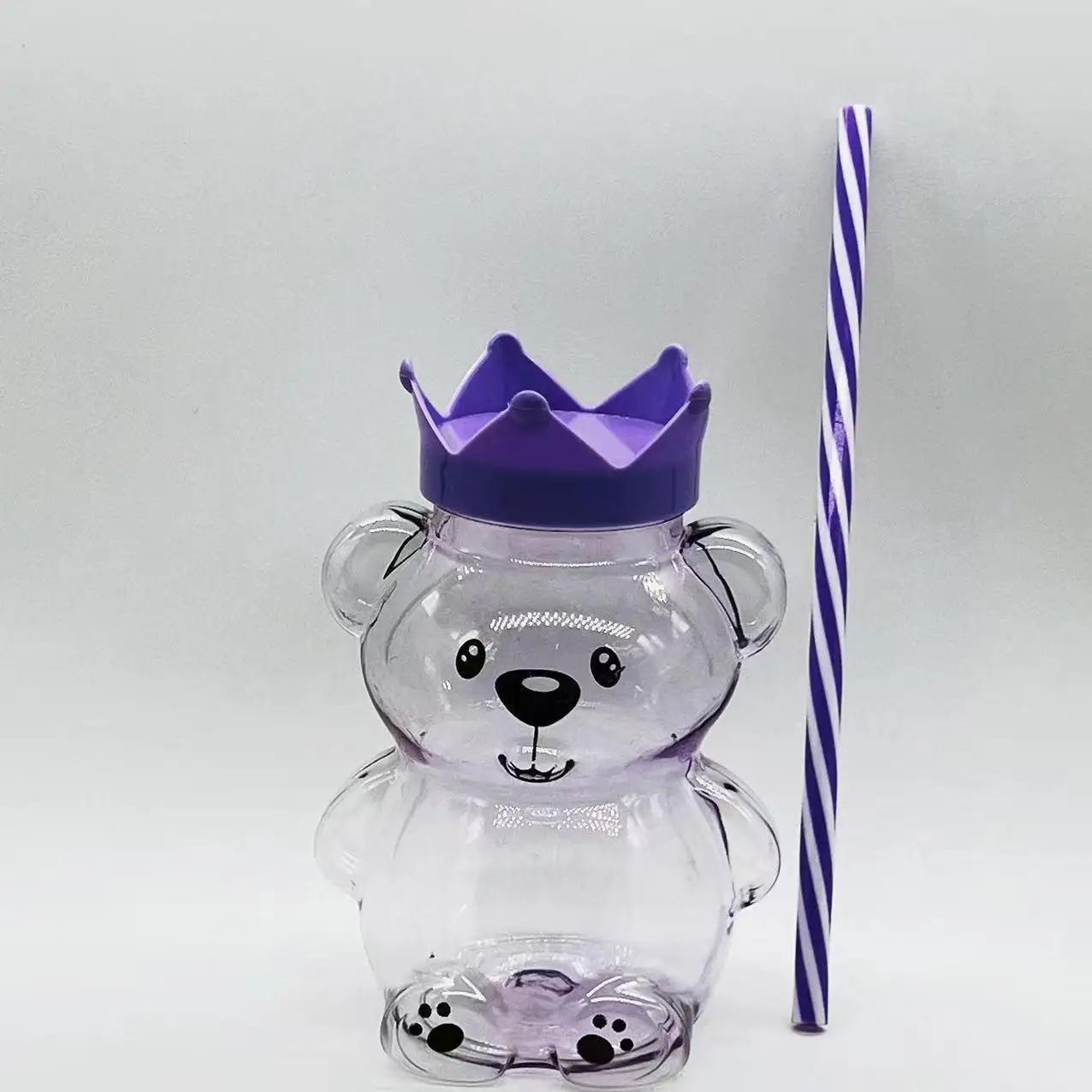 Cute Cartoon Bear Transparent Straw Cup Heat-resistant Glass Pet Plastic Children Cartoon Cute Juice Milk Drink Coffee Cups