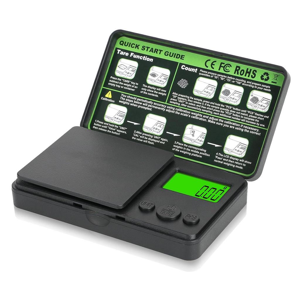 0.01/1000g Digital Pocket Scales, Portable Precision Gram Scales with 7 Units and Tare Function, Electronic Weighing Kitchen Scales with LCD Display