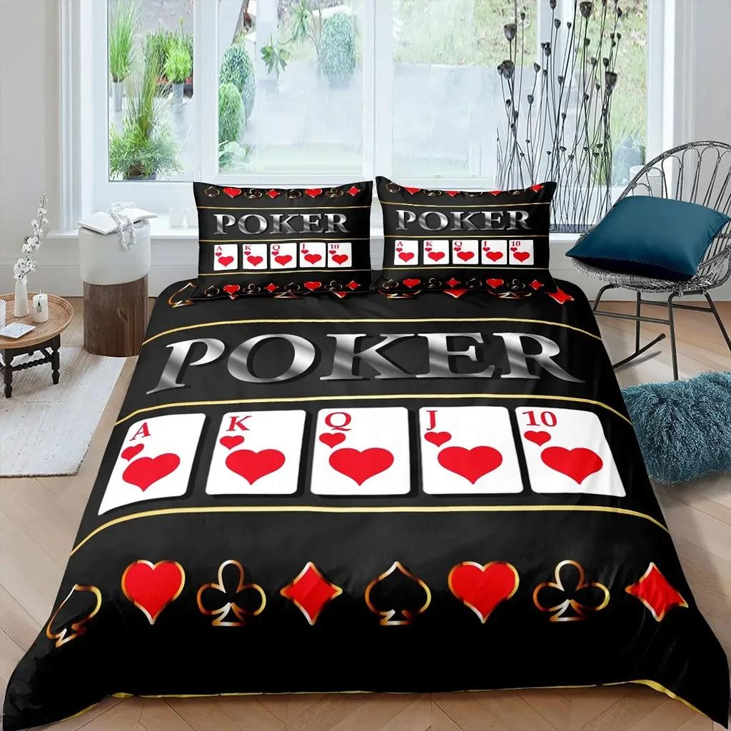 Comforter Poker Queen Modern Card Game Bedding Set Gamer Playing Comforter Gambling Athletics Polyester S