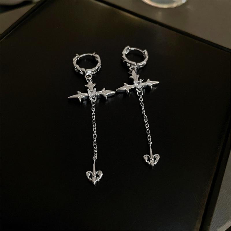 Fashionable Fringe Ear Rings Zircon Cross Tassels Earrings for Women Girls Commuting Temperament Earring Party Jewelry