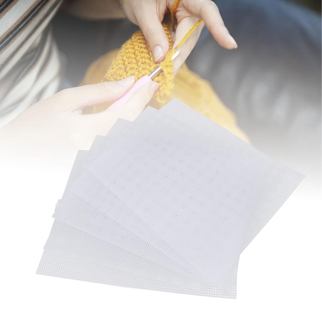 5 Pcs Plastic Mesh Canvas Sheet 7 Count 33.5x26cm White Plastic Canvas Eye Mesh with 4 Knitting Needles