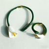 Glazing Flowers Jewelry Set Vintage Floral Enamel Bracelet Chic Calla Choker Necklace  Vacation