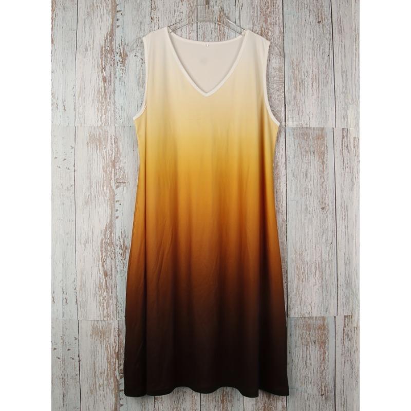 Vestito con Stampa a Gradiente Taglie Forti Vestito Canotta con Scollo a V per Vacanze Primavera & Estate Abbigliamento Taglie Forti Donna Vestito Senza Maniche