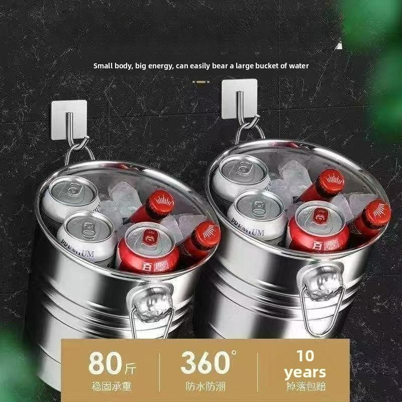 No Punching Stainless Steel Hook Single Adhesive Hook Kitchen Bathroom Door Waterproof Moisture-proof Wall-mounted Moisture-proof Waterproof