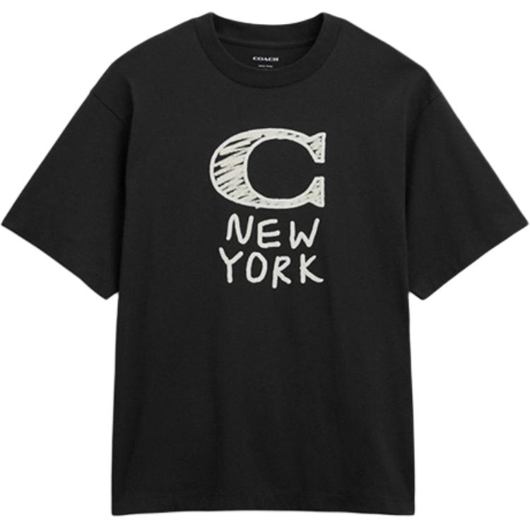 Coach SS24 Letter Print Cotton Crew Neck Short Sleeve T-Shirt Men Tops Black CM820-BLK