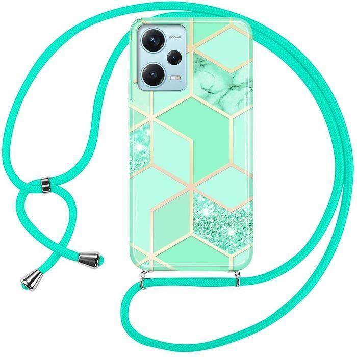 Coque - E.F.CONNECTION - Pour Xiaomi Redmi 12 4G-5G - Antichoc - Cordon réglable - Motif Marbre Turquoise