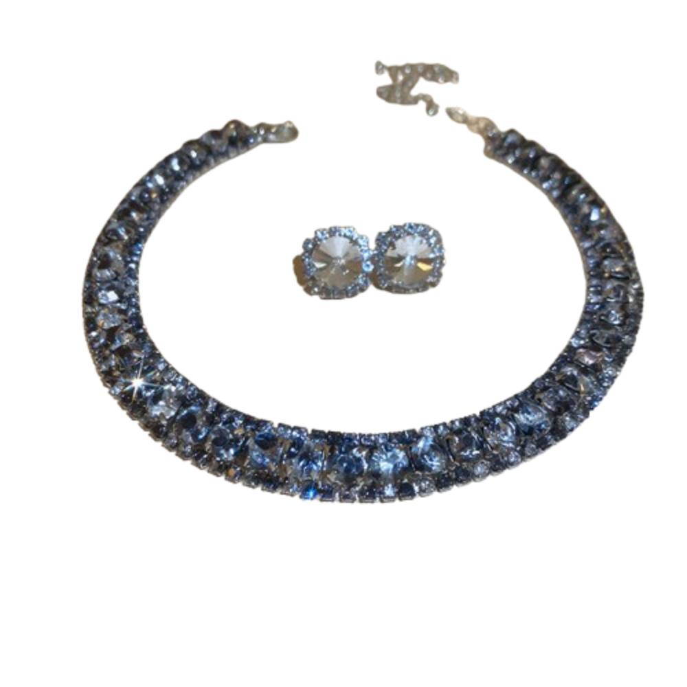 Vintage Crystal Necklace Retro Rhinestone Choker Necklace Necklace Earrings Set  Valentine's Day