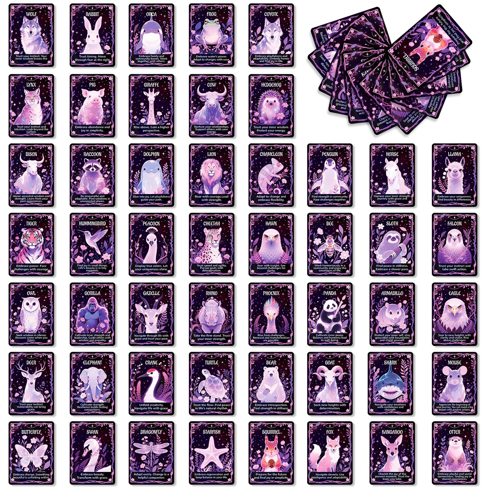 

50 Фиолетовых Карточек с Текстом Животных с Креативными и Интересными Ответами One Size