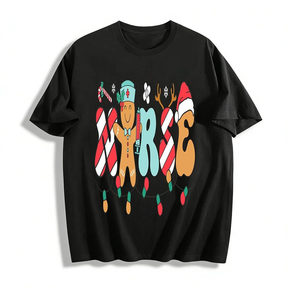 Christmas Gingerbread Nurse Themed Printed Top Pure cotton T-shirt XXS