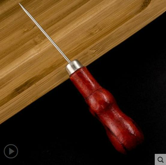 Handmade Red Wooden Handle Double Gourd Awl for DIY Sewing and Drilling Tasks