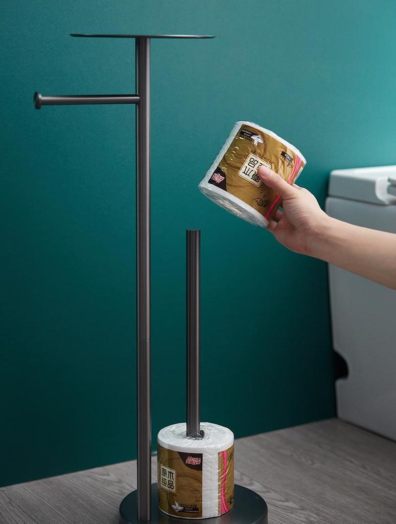 Bathroom Black Stainless Steel Odor-Proof Toilet Paper Holder and Floor Standing Storage Rack with Brush
