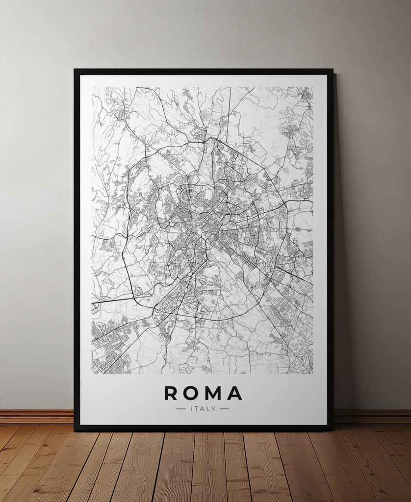 Plagát mapa Rím plán mesta v čiernom ráme