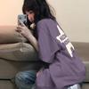 Pure Cotton Purple Short-sleeve T-shirt for Women, Summer American Loose Plus-size Plus-size Plus-size MM Cut-and-neck Design Niche Short-sleeve Top