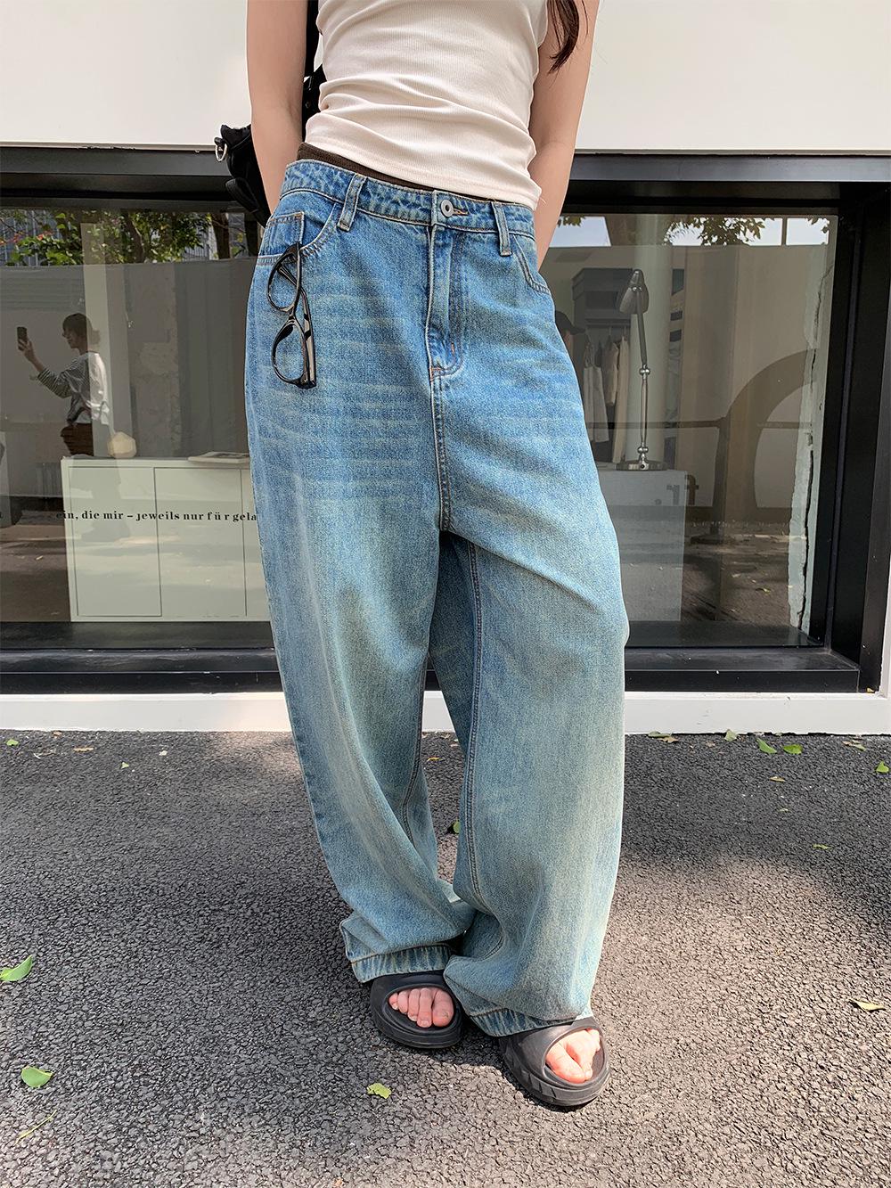 Yuyi 2025 Korean-Style Retro Loose Wide-Leg Jeans for Women - Spring Collection S (up to 50kg)