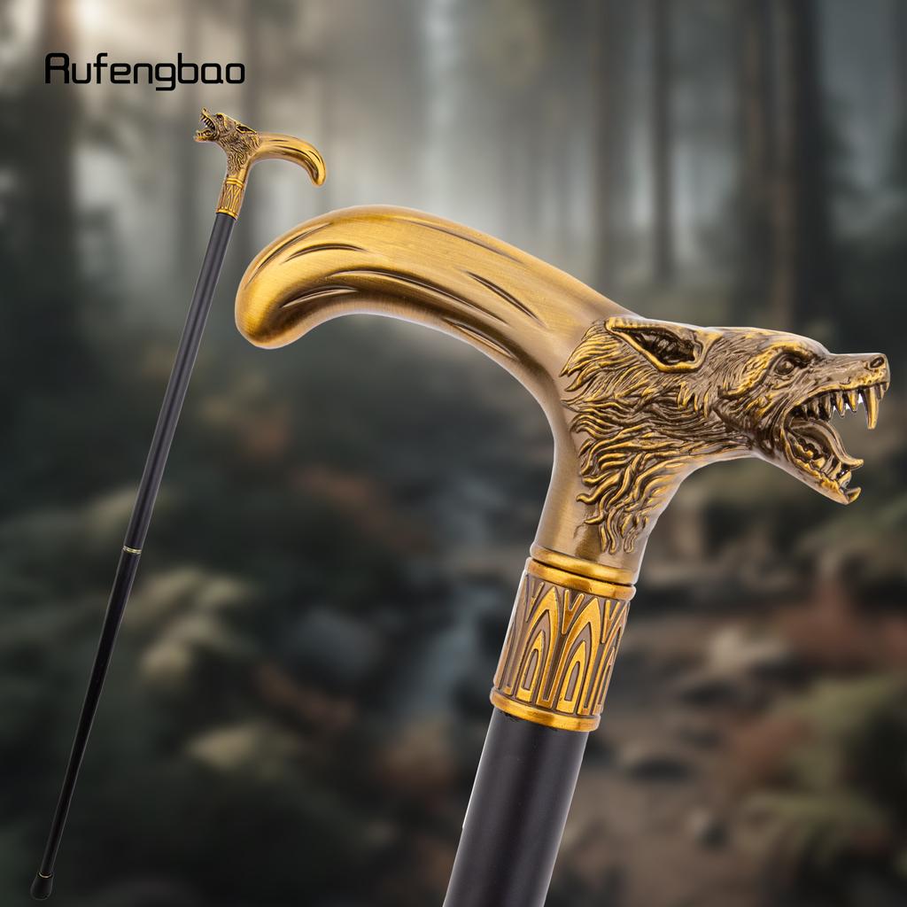 Yellow Wolf Head Biting Walking Cane Fashion Decorative Walking Stick Gentleman Elegant Cosplay Cane Knob Crosier 92cm