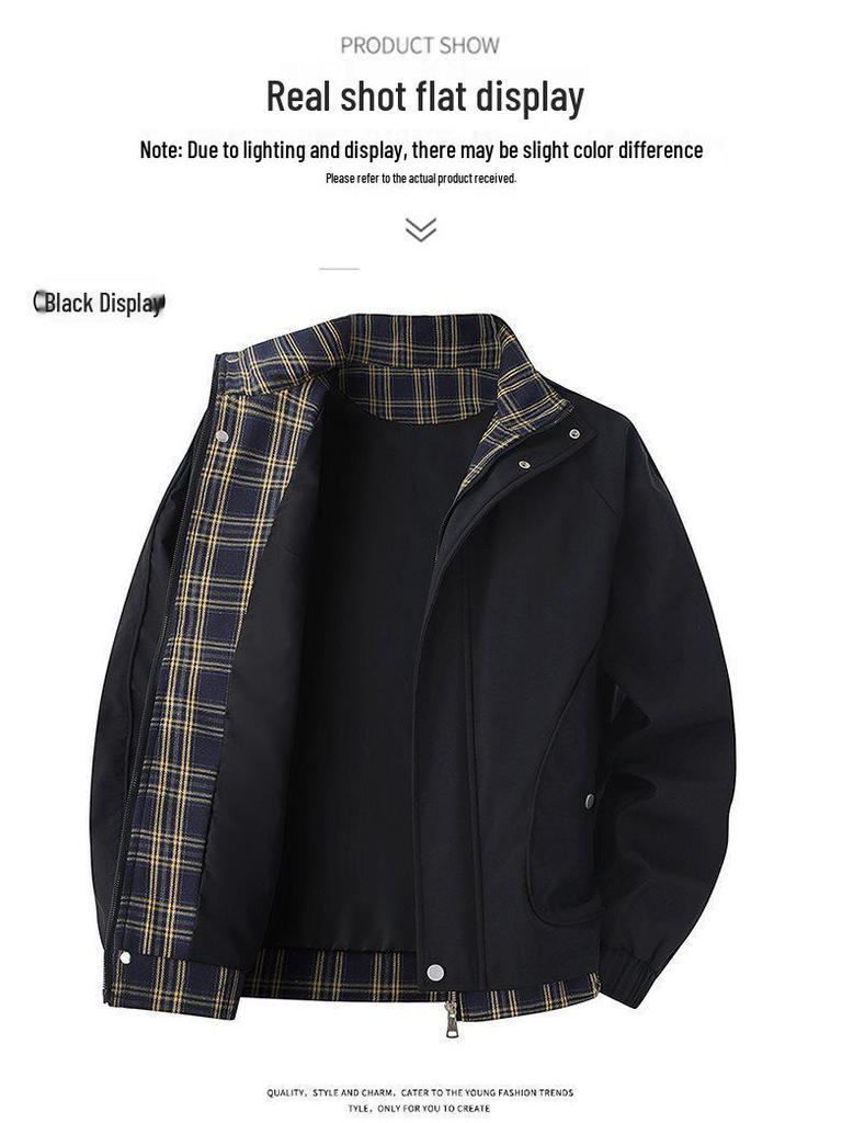 2026 New Arrival Unisex American Style Stand Collar Plaid Patchwork Jacket for Spring and Autumn