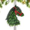 Outdoor Horse Head Door Wreath Artificial Greenery Horsehead Door Christmas Wreath Funny Door Wreath With Red Bow Decorations