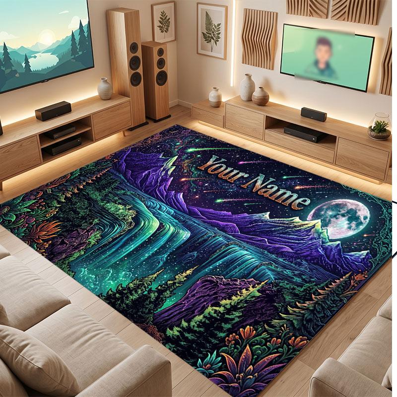 Space Cosmic Theme Crystal Velvet Floor Rug Personalized Custom Name Text Warm Carpet Home Decoration