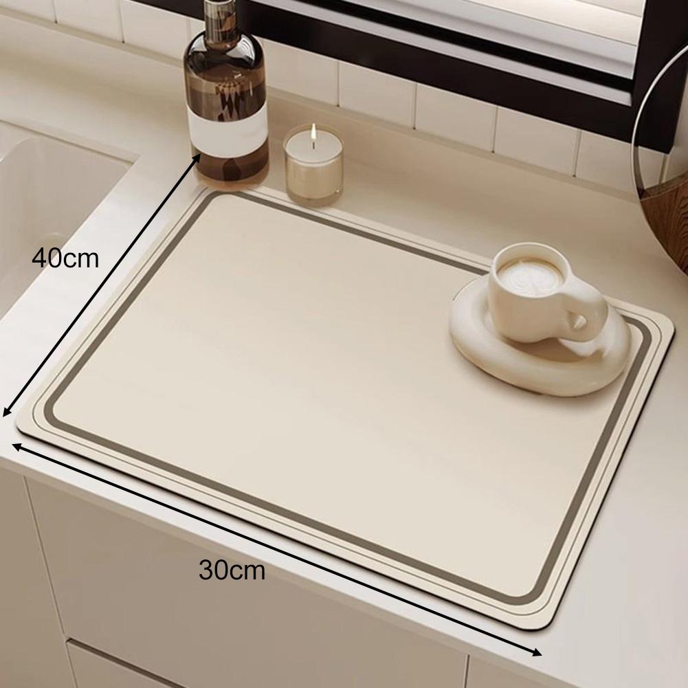Non Slip Diatomite Drain Pad with Absorbent Kitchen Mat for Use with Dish Drainers and Coffee Station Protection