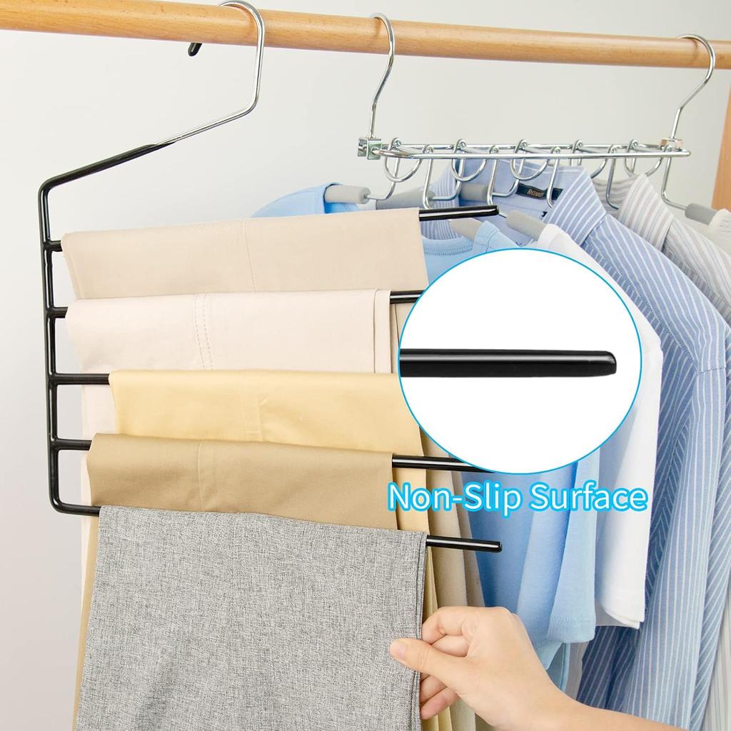 Nature Smile Pants Hangers 3pack, Heavy Duty Multi Layers Space Saving Slack Hangers,Non Slip 5 Tier Open-Ended Pants Hanger Closet Storage Organizer