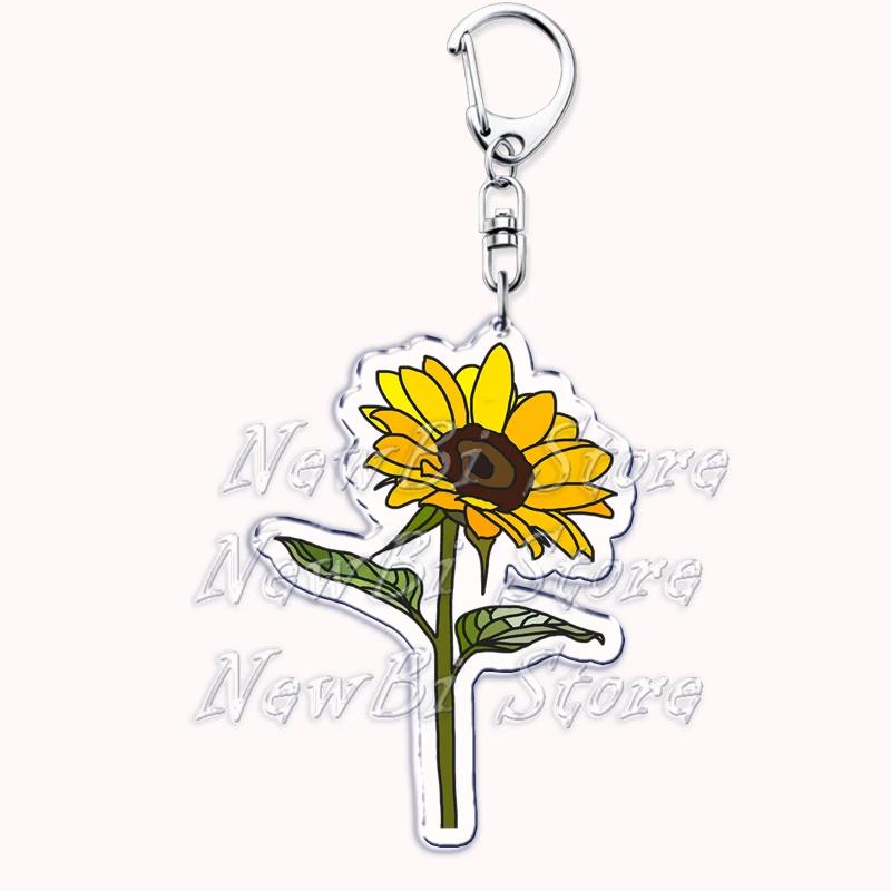 Romantic Pink Rose Flower Keychains Sunflower Red Love Keyring for Accessories Bag Key Chain Ring Jewelry Lovers Friends Gift