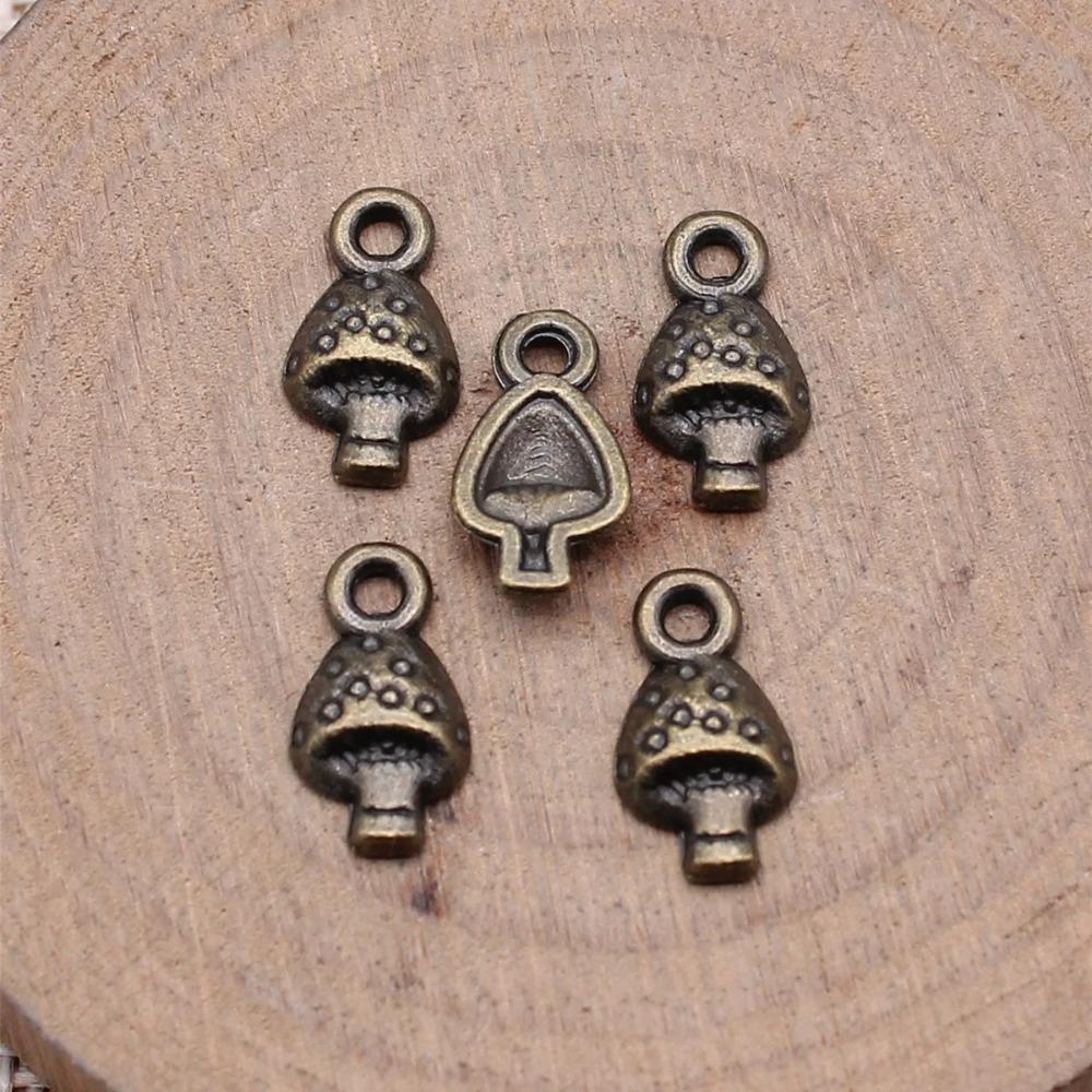 IFOCUS 40pcs/Lot Mushroom Charms For DIY Jewelry Making Zinc Alloy 13x7mm/0.51x0.28inch