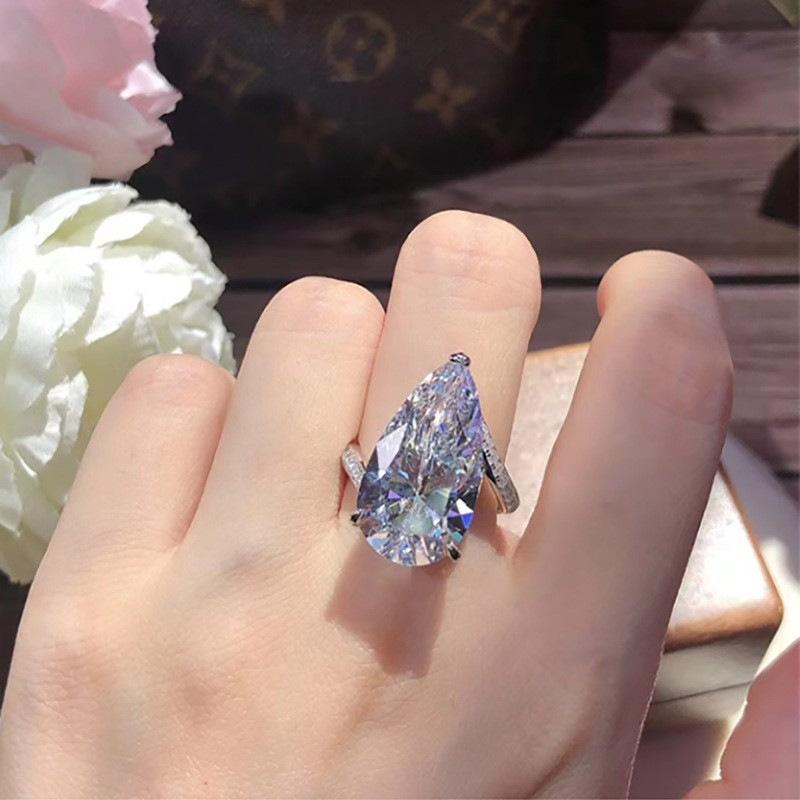 Pear-shaped Drop-shaped Zircon Ring for Women European and American New Style Ring