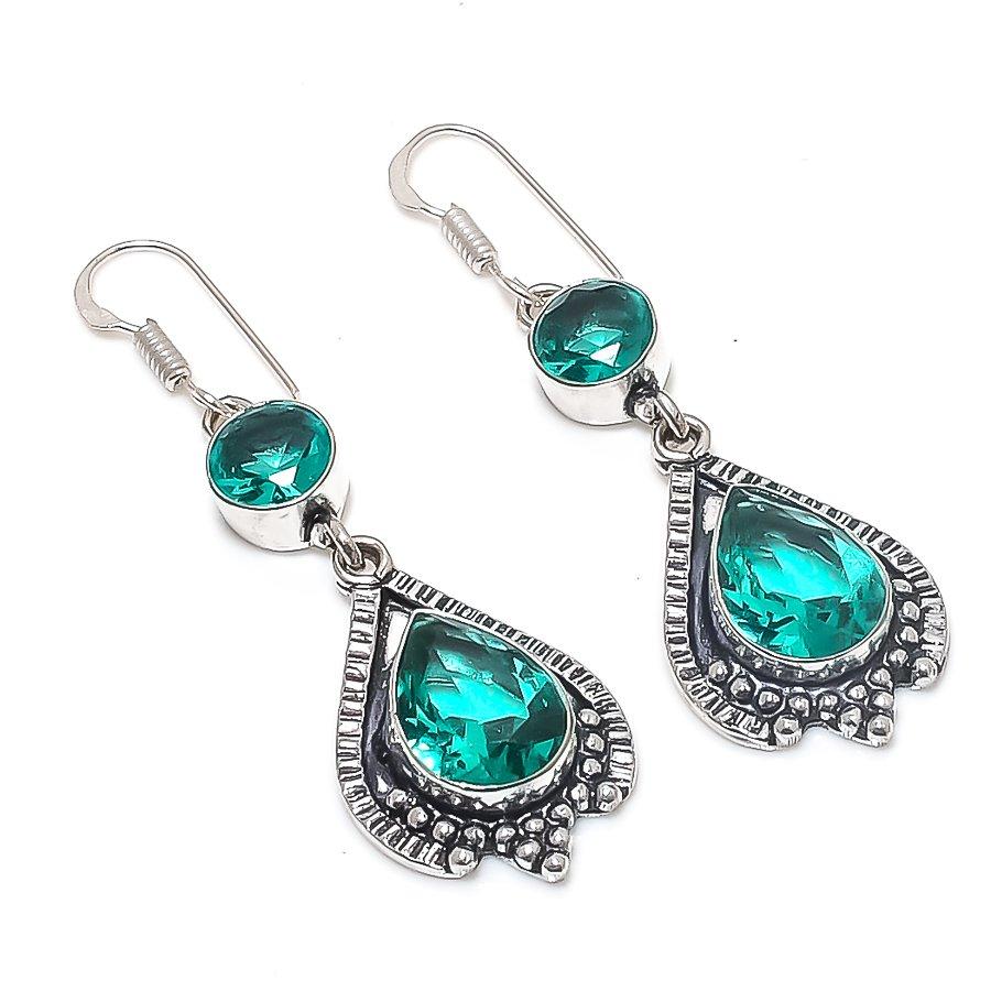

Natural Indicolite Tourmaline Gemstone 925 Sterling Silver Earring 2.36 q1t48