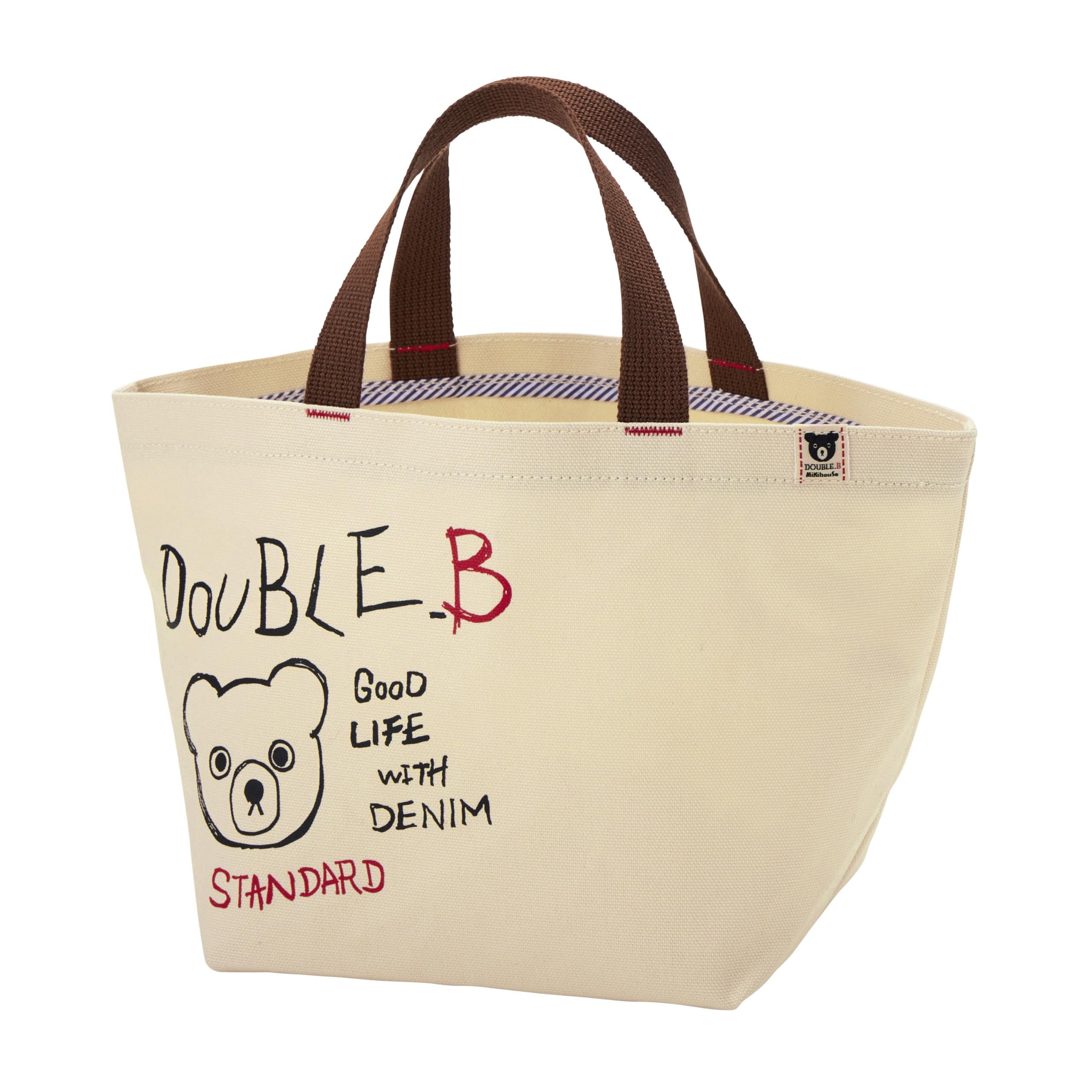 

MIKI HOUSE Double B Tote Bag, Logo and Bear Design, Made in Japan, for Boys, Girls, Babies, Kids, Adults, Women, and Moms, 60-8230-687, Ivory