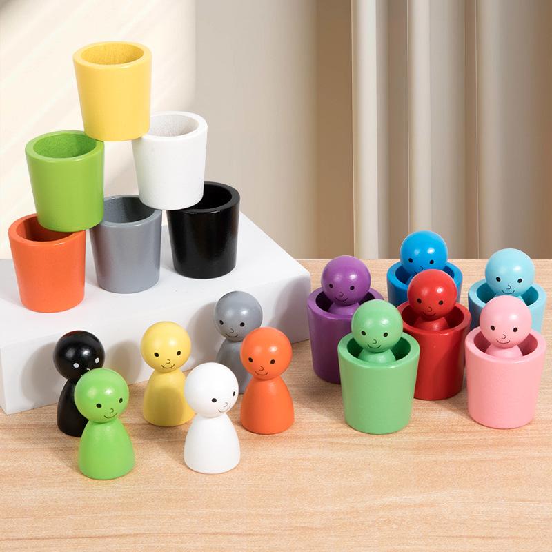 Montessori Wooden Color Sorting Cups - Educational Cognitive Training Toy