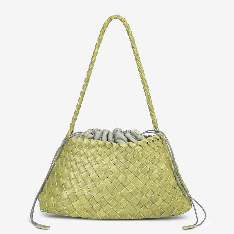 

Жіноча ручна плетена ретро сумка через плече лимонно-жовтий колір