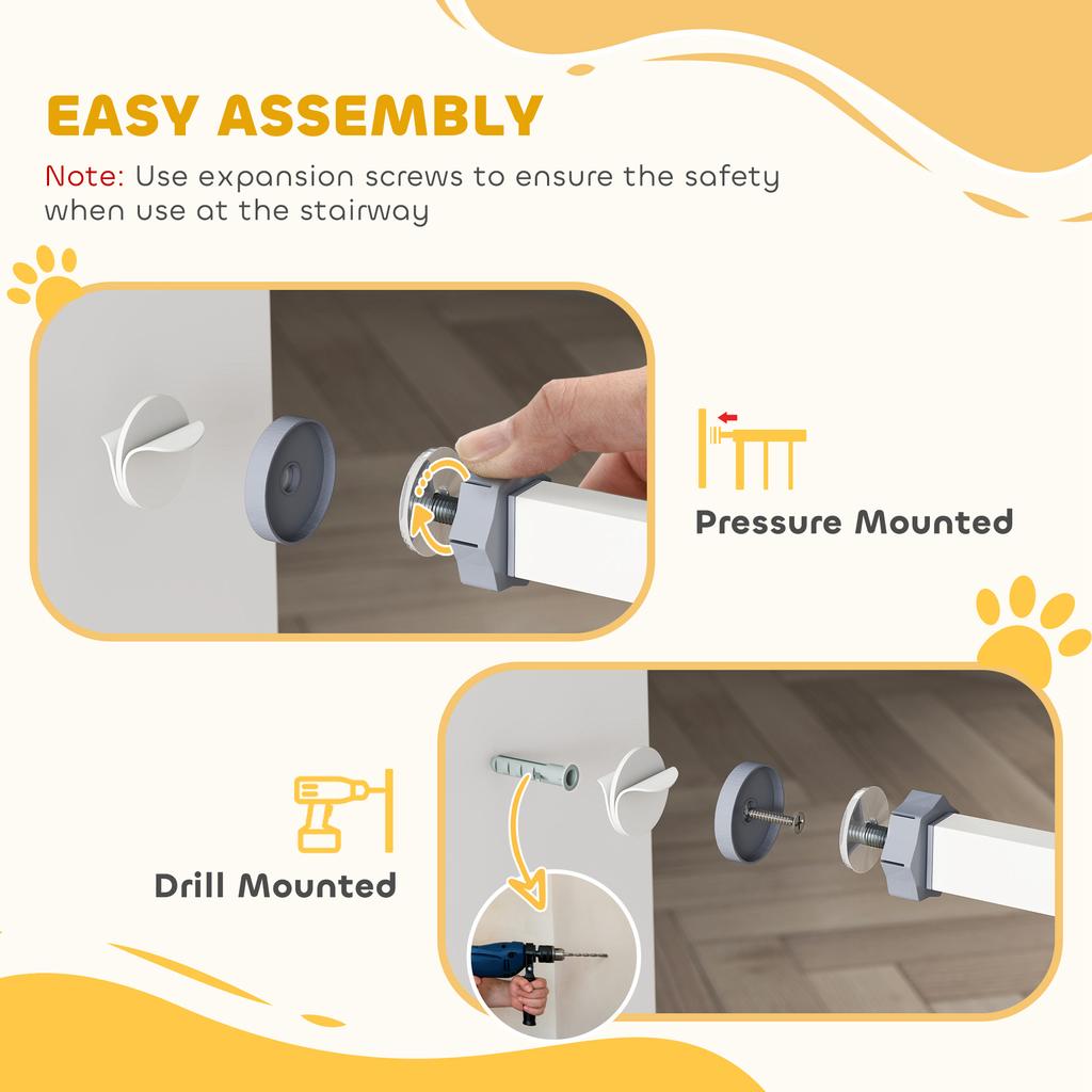 Push-fit Extendable Dog Gate with Automatic Closure, Height 76.2cm, White