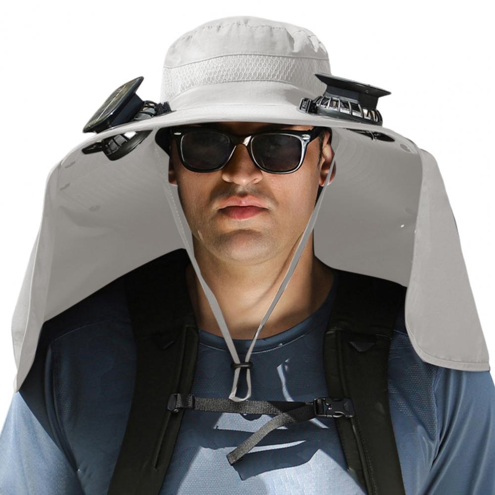 Solární klobouk s ventilátorem a klapkou na krk, dobíjecí přes USB, UV, duální chladicí ventilátor, rybářský klobouk, skládací, pro muže a ženy, rybářský, turistický, Mou
