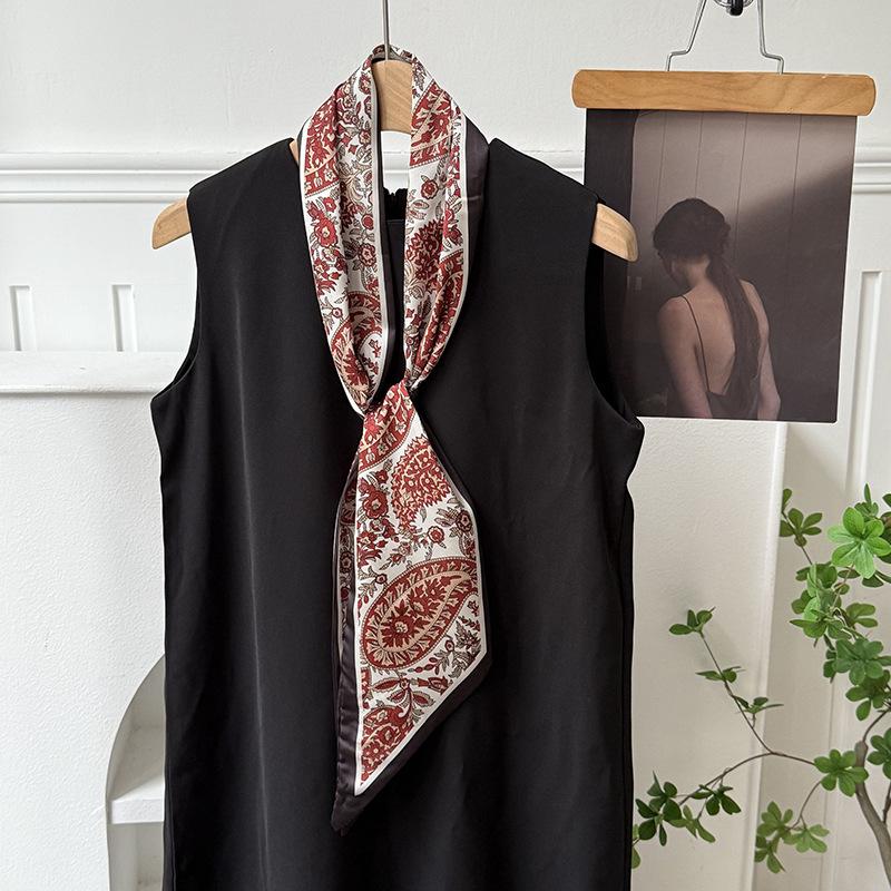 Silk scarf atmosphere, new long silk scarf, streamer, women's high-end sense, matching shirt, small scarf, headscarf, headband.
