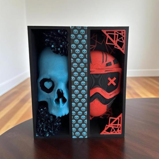 Masque And Skull Book Nook Kit Gothic Skull Book Ends Handmade Bookshelf Decoration for Halloween Shelf Tabletop Display