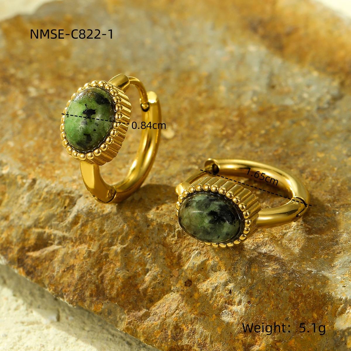 GEMCHIC Women s Vintage Luxury Titanium Steel Colorful Natural Stone Earrings Stainless Steel Fashion Earrings