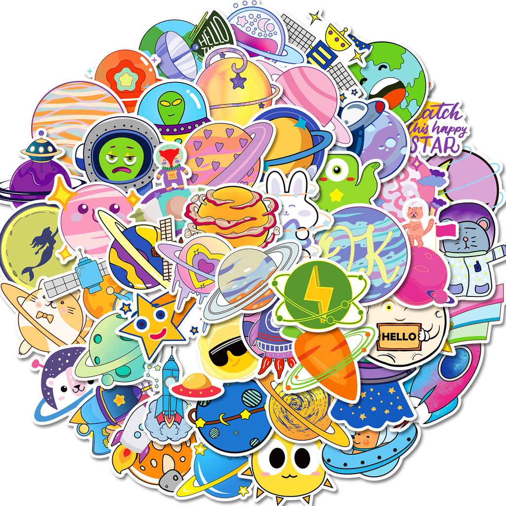 50 Kreative Kawaii Universum Planeten Serie Graffiti Aufkleber Katze Hase Nicht Wiederholende Aufkleber