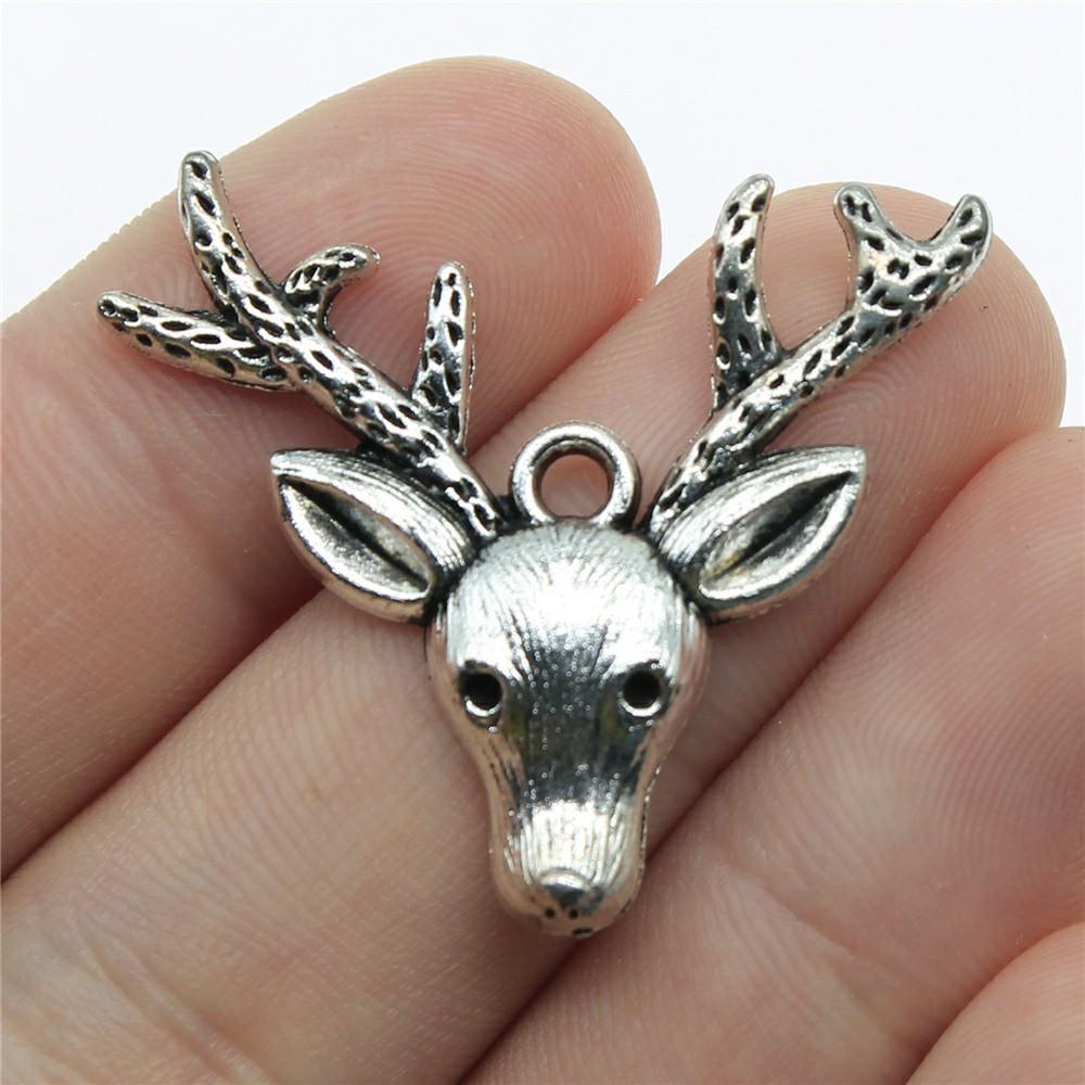 10pcs  Charms Christmas Deer Sika Antique Bronze Silver Color Pendants Making DIY Handmade Tibetan Silver Color Jewelry