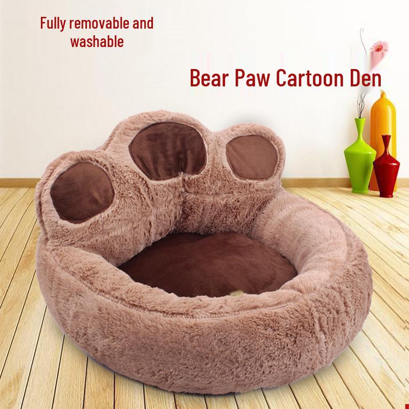 Cozy Bear Paw Pet Bed: Plush, Warm Dog and Cat Bed for Autumn/Winter