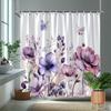 Purple Flower Shower Curtain Butterflies Floral Design 3D Printed Waterproof Bathroom Decor Elegant Nature Theme Home Textile