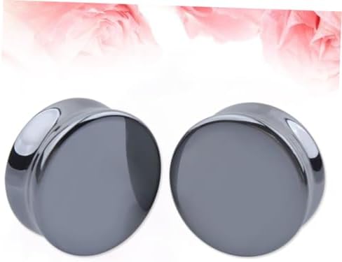 COMPUKAS 25mm Natural Stone Ear Plugs Tunnels 1 Pair Black Ear Gauges for Women Wedding Banquet