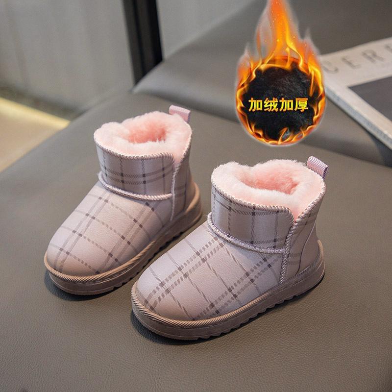 Móda Nové 2025 Dívčí boty Zimní Dětské Sněhule Plus Sametové Zesílení Vodotěsné Protiskluzové Kotníkové boty