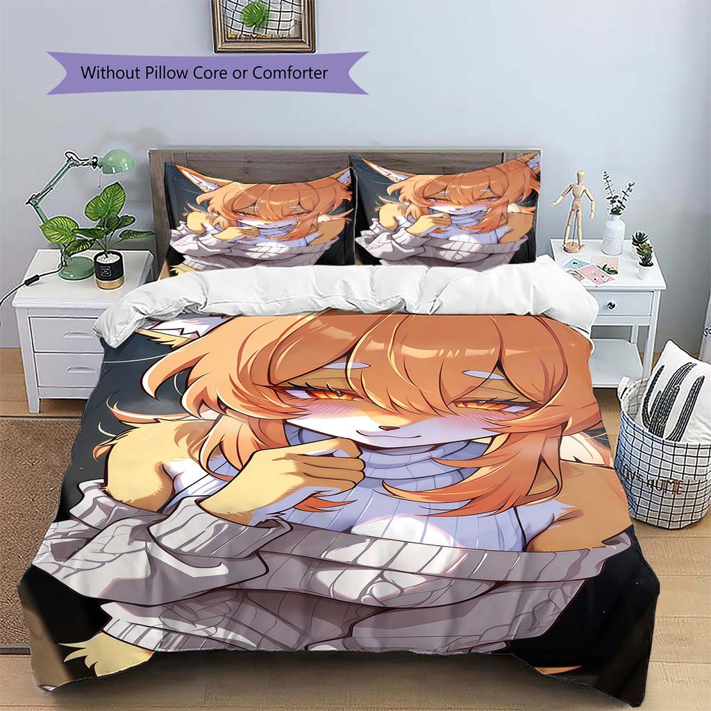 Anime Pattern Bedding Quilt Set Quilt Cover Pillowcase Home Decoration Birthday Gift (1 * Duvet Cover + 2 * Pillowcase, Without Core)