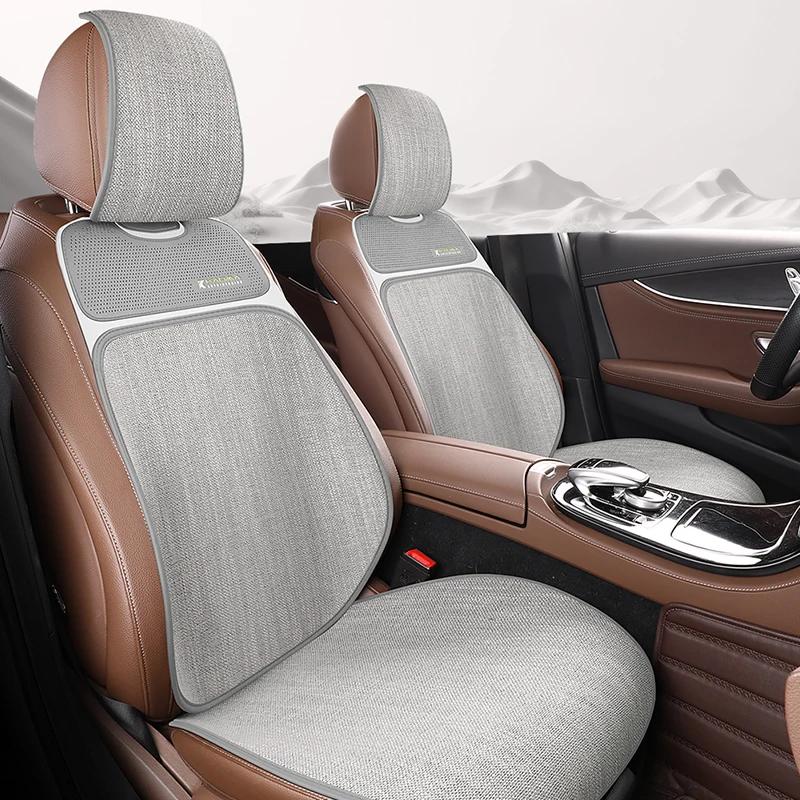Breathable Linen-Textured Car Seat Cushions (Front Row) - Premium Tight-Weave Fabric for All-Season Comfort | Universal Fit