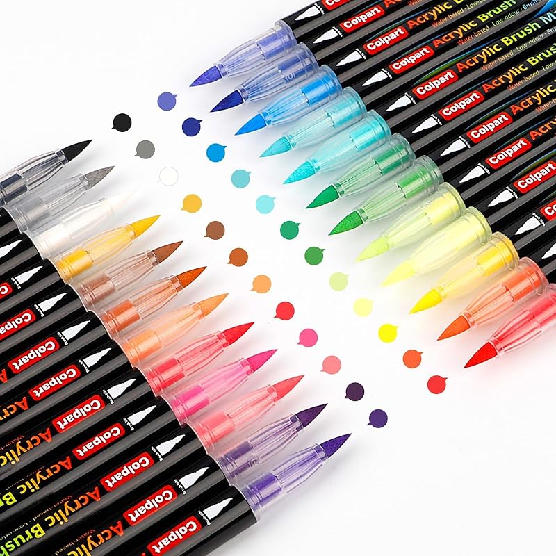 Brush Tip Acrylic Paint Pens-24 Colors Acrylic Paint Markers Calligraphy Art Markers for Lettering,Card Making,Rock painting,Stone, Ceramic, Glass,