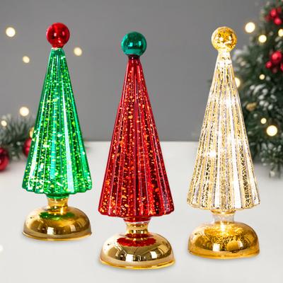 Glass Christmas Tree Small Tabletop Lighted Xmas Tree Figurine Battery Operated Mini