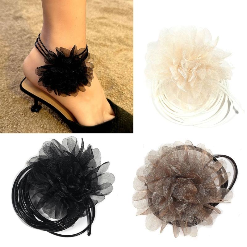 Flower Choker Necklace Elegant Hand-making Floral Collar Necklace Party Jewelry Cloth Material Gift for Women and Girls