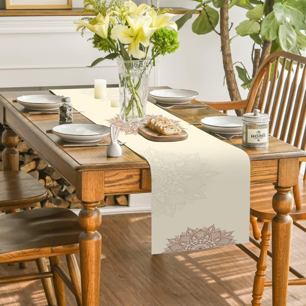 Lněný běhoun na stůl Bohemia Vzor mandaly Ubrus Stolní vlajka Stolní prostírání Stolní dekorace