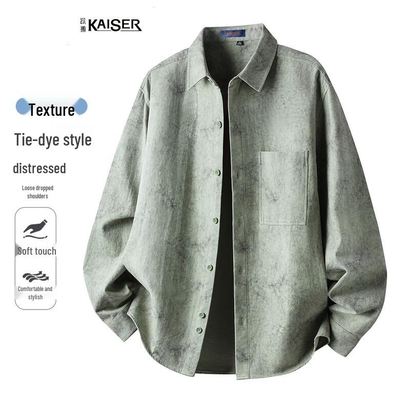 Caesar Men s Tie-Dye Cotton Blend Long Sleeve Shirt