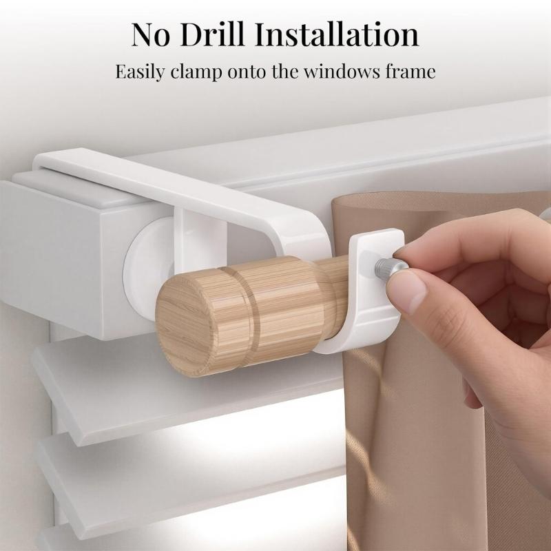 Adjustable Curtain Rod Clamp Support Set 3 Pack No Drill Metal Mount with Protective Screw Pad for Home Curtains